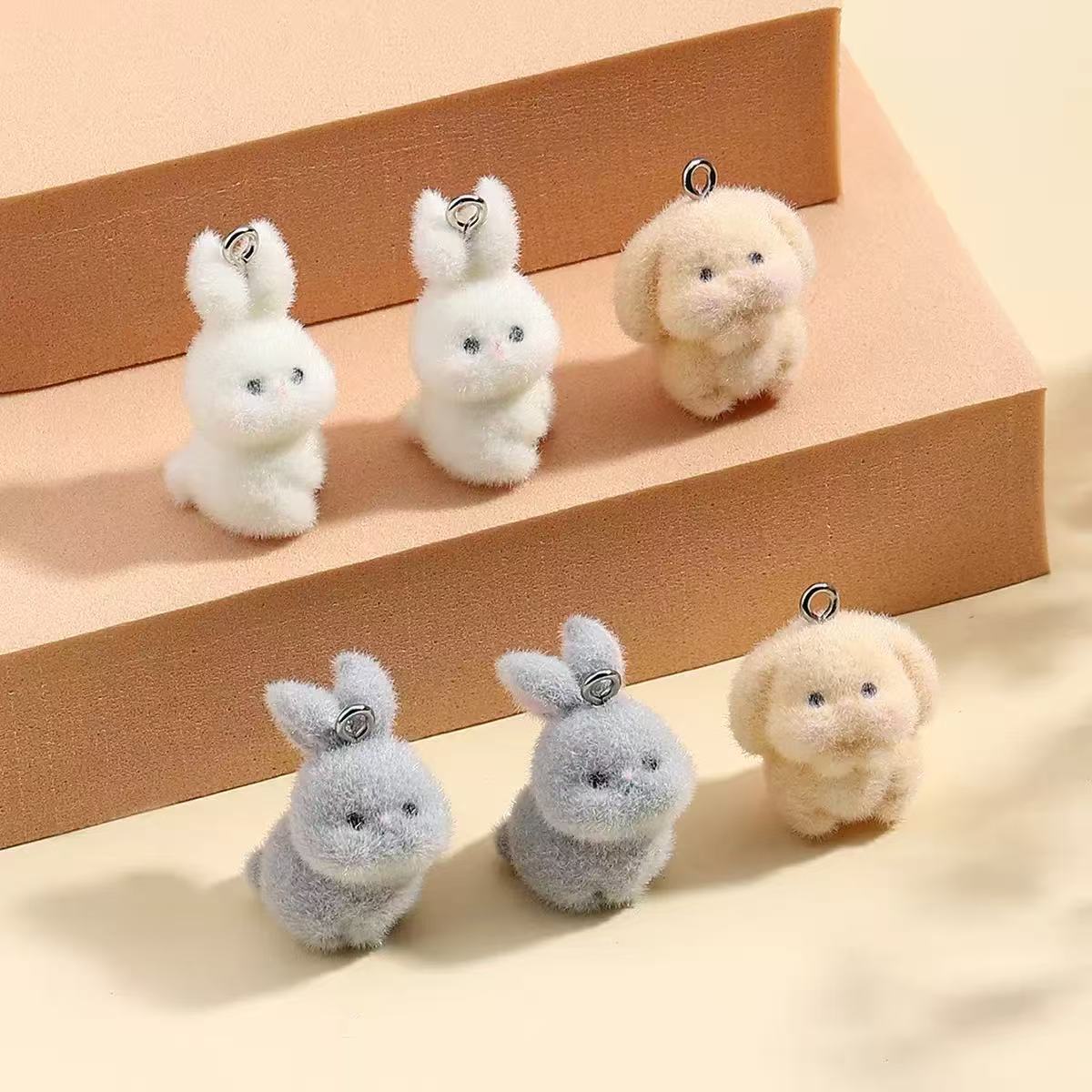 Phone Accessories Chain - 10pcs Flocking Little Rabbit Resin Charms